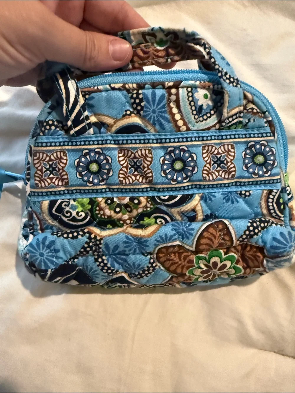 Vera Bradley Blue Floral Quilted Mini Handbag Cosmetic Bag